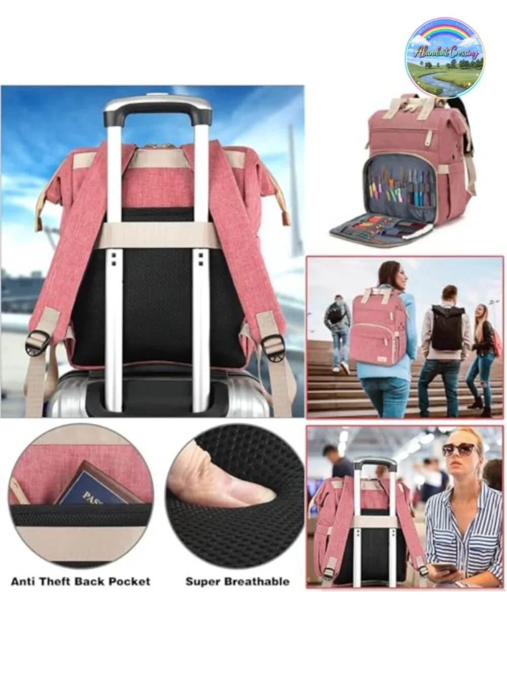 Large Capacity Knitting Backpack with Yarn Storage and Luggage Strap